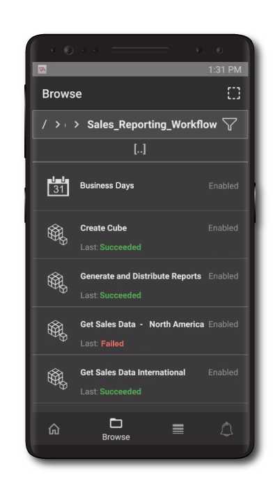 Troubleshoot, remotely trigger workflows when necessary, restart or disable failed Jobs, and more, without having to get to a computer.