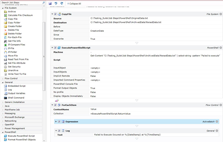 Embedded script within an ActiveBatch Integrated Jobs Library Job with upstream and downstream Job Steps
