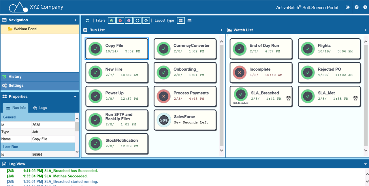 ActiveBatch Self-Service Portal for business and help desk users tile view